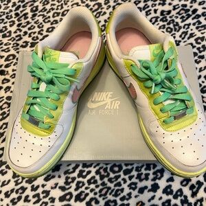 Nike Air Force 1 with Green and Pink Highlights